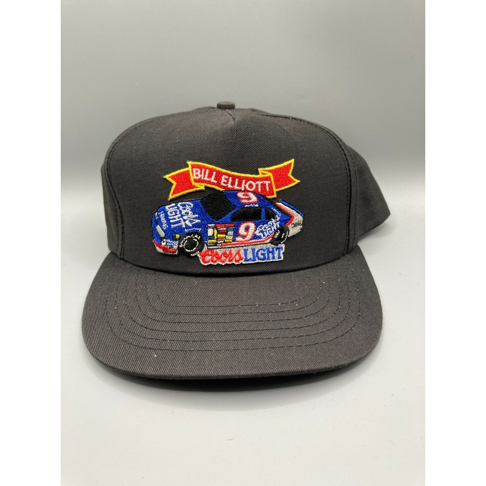 Vintage Bill Elliott Coors Light NASCAR Racing Hat Cap Snapback Black Made USA